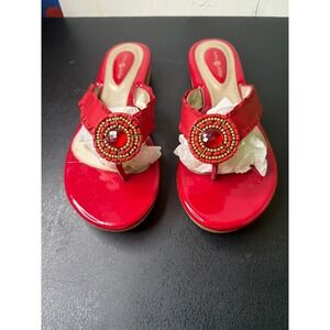 Lindsay Phillips Womens Red Patent Wedge SwitchFlops Beaded AFDL2 Size 9
